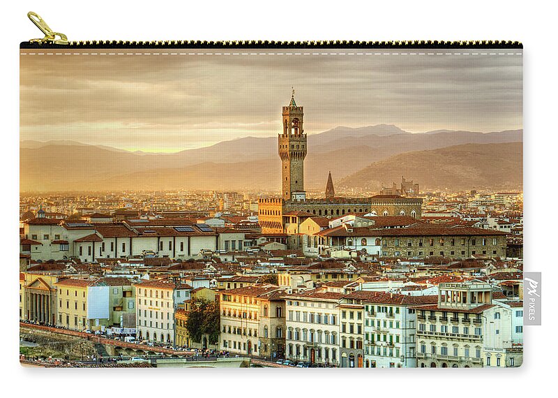 Florence Carry-all Pouch featuring the photograph Sunset in Florence Triptych 2 - Palazzo Vecchio by Weston Westmoreland