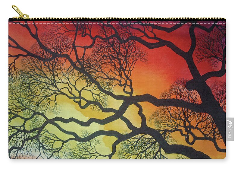 Branches Zip Pouch featuring the painting Sunset Lace by Helen Klebesadel