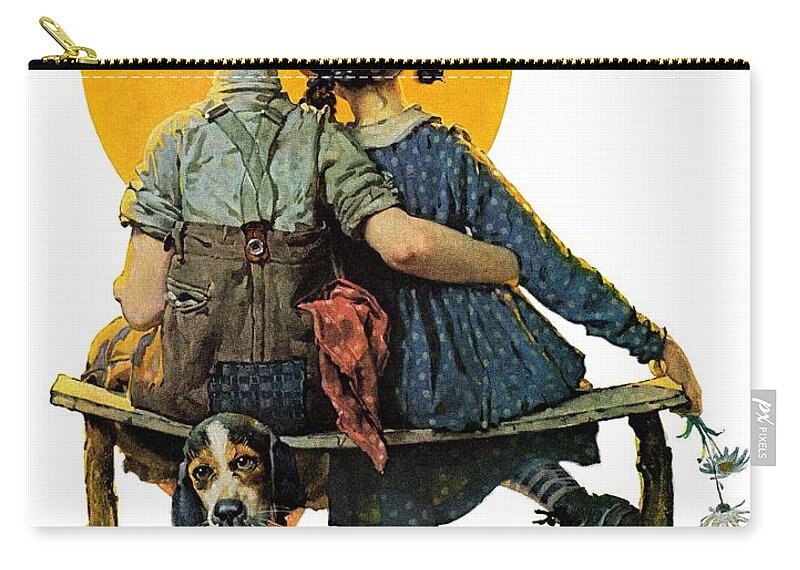 Benches Zip Pouch featuring the painting Sunset by Norman Rockwell