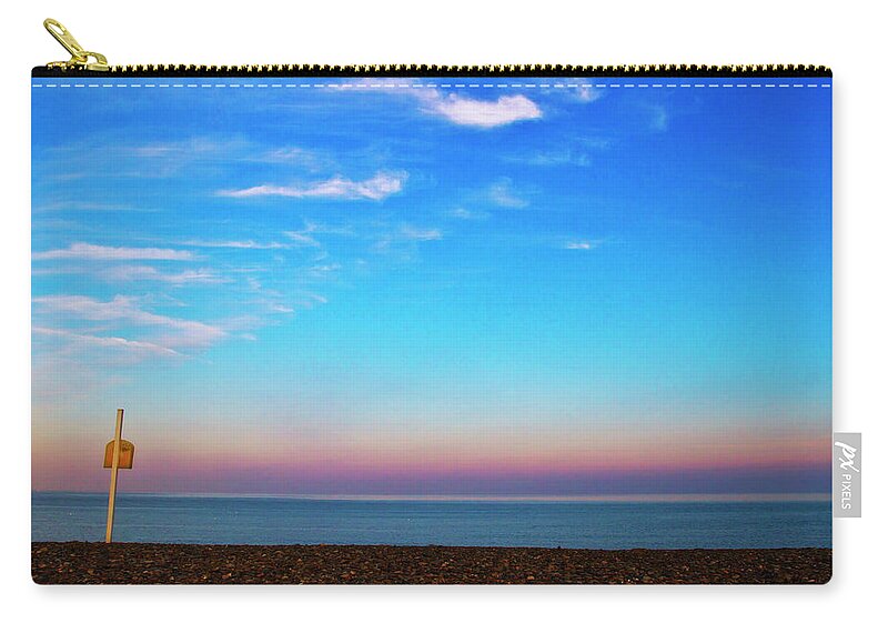Scenics Zip Pouch featuring the photograph Sunset On Empty Beach With Lifebouy On by Image By Catherine Macbride