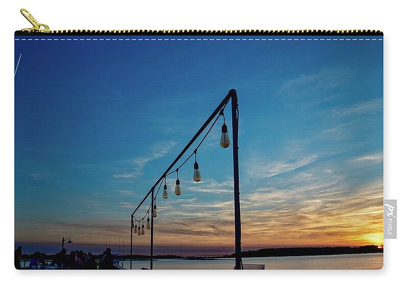 Hudson's Seafood On The Docks Zip Pouch featuring the photograph Sunset On The Dock At Hudson's Seafood by Dennis Schmidt