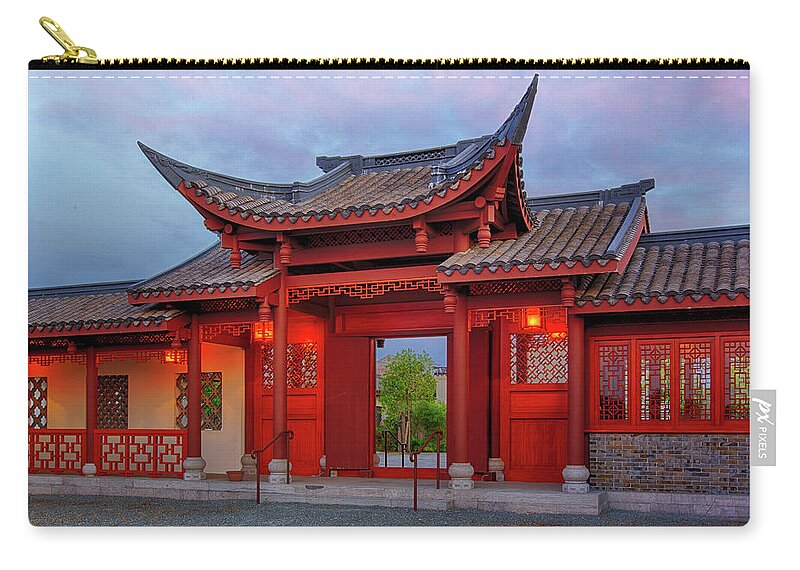 Seattle Chinese Garden Zip Pouch featuring the photograph Sunset on the Gate by Briand Sanderson