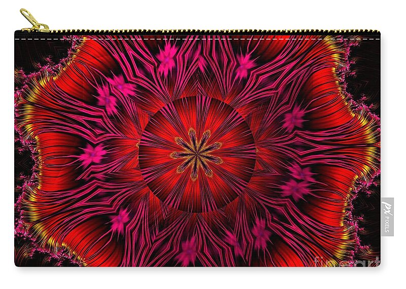 Sunset Solar Flares Fractal Abstract Zip Pouch featuring the digital art Sunset Solar Flares Fractal Abstract by Rose Santuci-Sofranko