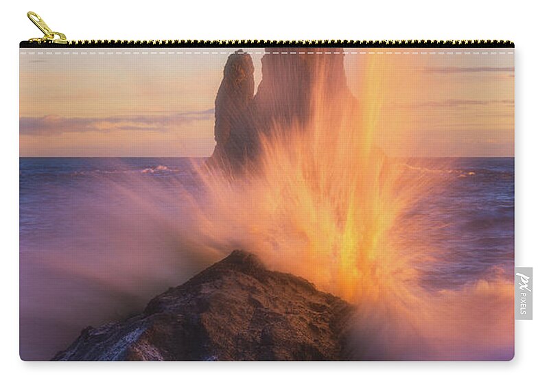 Iceland Zip Pouch featuring the photograph Sunset Splash by Darren White