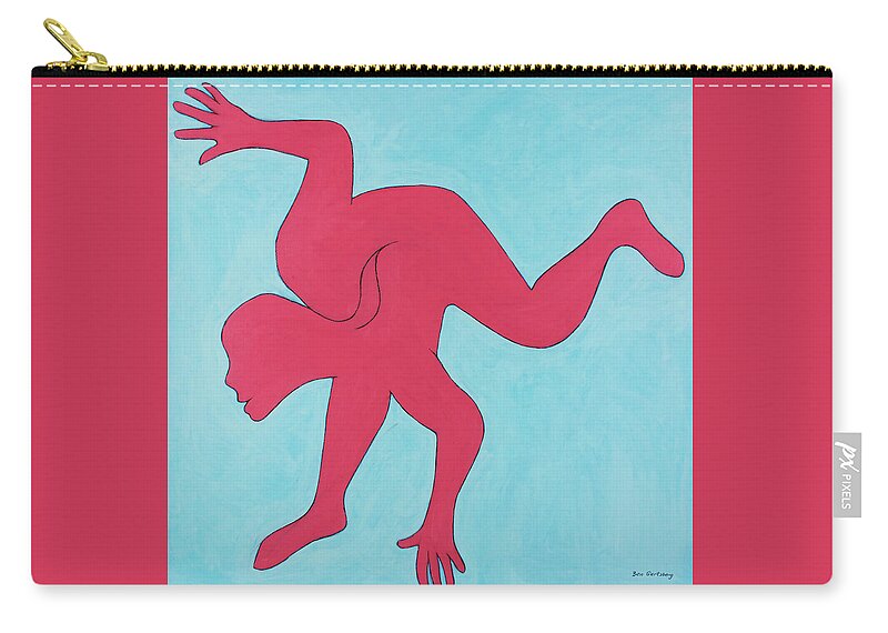 Figurative Abstract Zip Pouch featuring the painting Sunset Surfer by Ben and Raisa Gertsberg