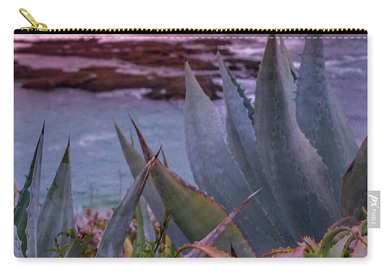 Ocean Zip Pouch featuring the photograph Sunset Water Aloe and Agaves by Aaron Burrows