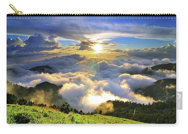 Grass Carry-all Pouch featuring the photograph Sunset With Clouds by Photo By Vincent Ting
