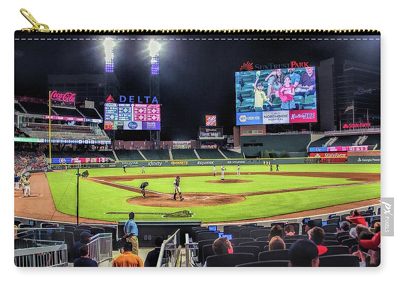 Suntrust Park Zip Pouch featuring the painting SunTrust Park Atlanta Braves Baseball Ballpark Stadium by Christopher Arndt