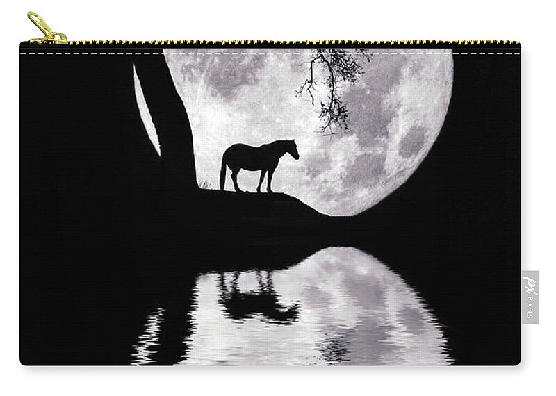 Horse Zip Pouch featuring the photograph Super Moon and Horse with Reflection by Stephanie Laird