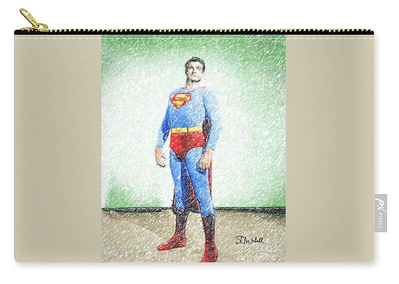 Superman Zip Pouch featuring the drawing Superman by Stephen Mitchell