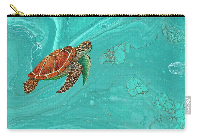 Honu Zip Pouch featuring the painting Surfacing by Darice Machel McGuire