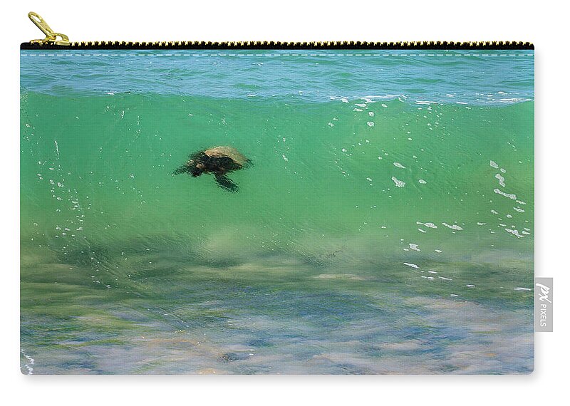 Honu Zip Pouch featuring the photograph Surfing Turtle by Anthony Jones