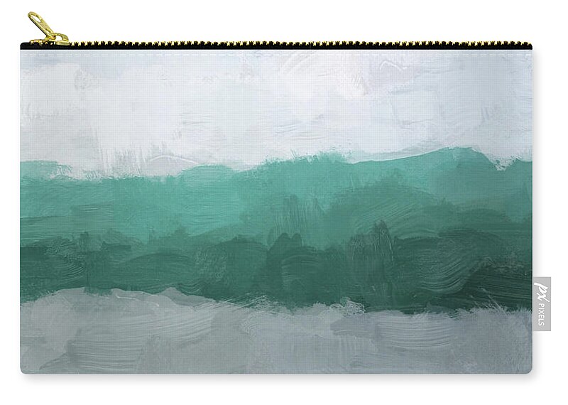 Turquoise Teal Zip Pouch featuring the painting Surfs Up by Rachel Elise