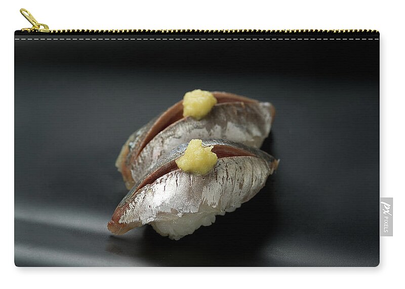 Black Background Zip Pouch featuring the photograph Sushi Aji by Ryouchin