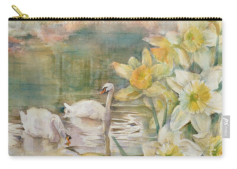 Watercolor Zip Pouch featuring the painting Swans at Hurst by Karen Armitage