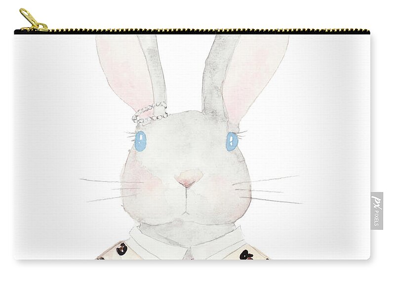 Sweater Zip Pouch featuring the mixed media Sweater Rabbit by Nola James