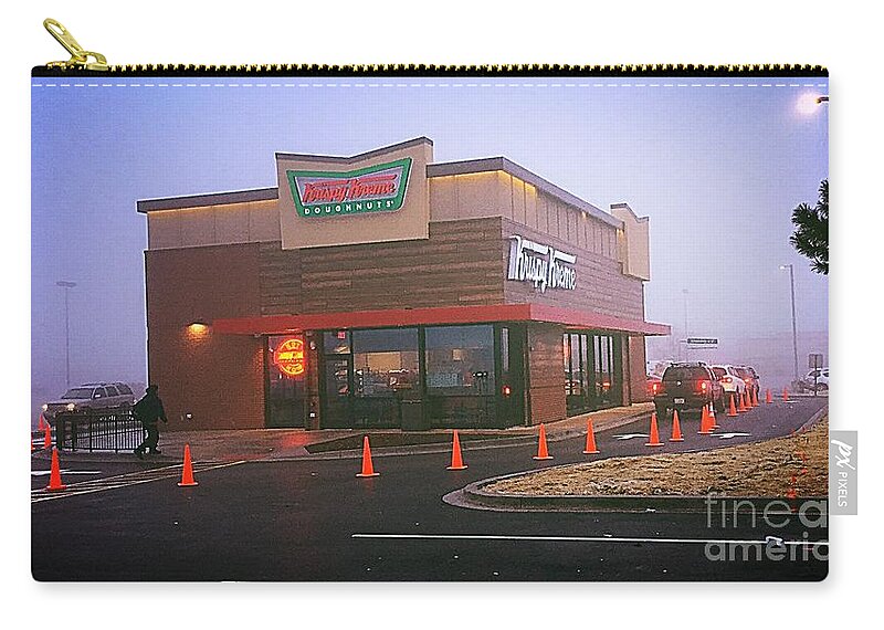 Architecture Zip Pouch featuring the photograph Sweet Morning Fog - Krispy Kreme by Frank J Casella