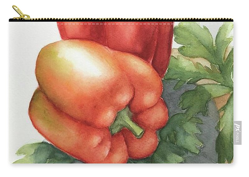 Still Life Zip Pouch featuring the painting Sweet red peppers by Inese Poga