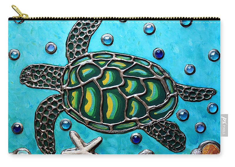 Ocean Zip Pouch featuring the painting Swimming Sea Turtle by Cynthia Snyder