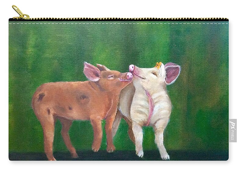 Pigs Zip Pouch featuring the painting Swine Snuggles by Deborah Naves