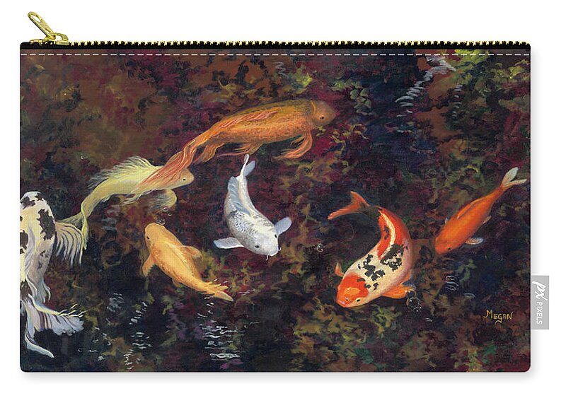 Koi Zip Pouch featuring the painting Swirling School by Megan Collins