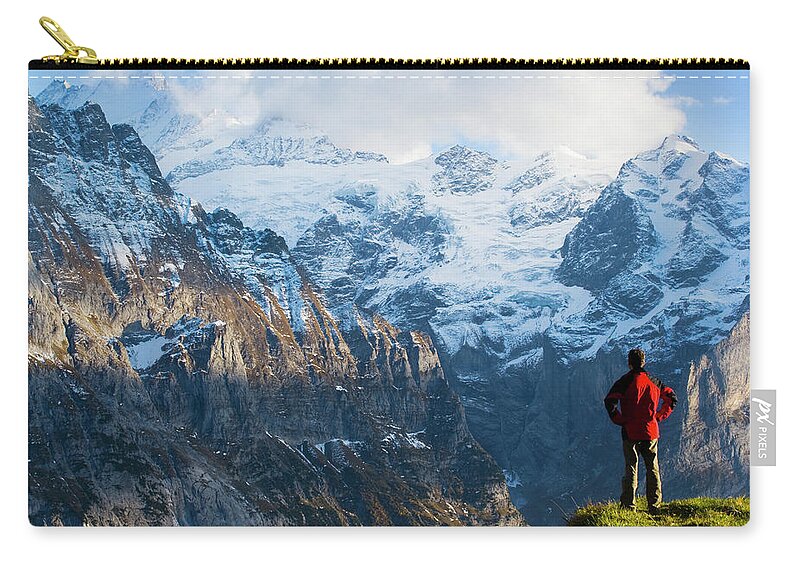 One Man Only Zip Pouch featuring the photograph Switzerland, Bernese Oberland, Man by Travelpix Ltd
