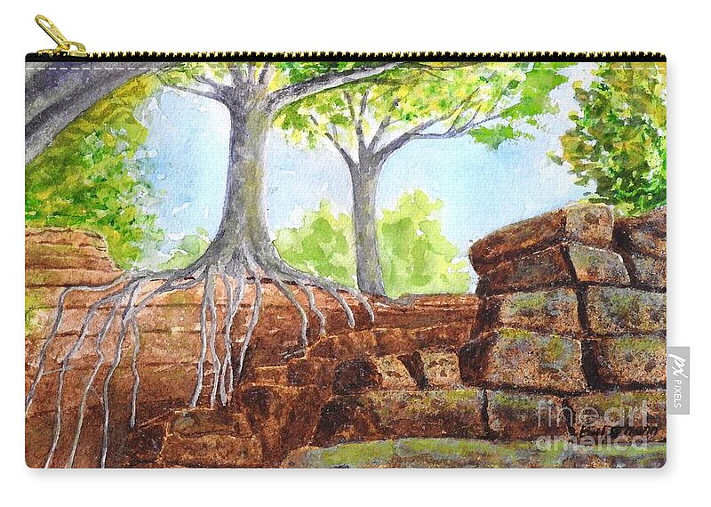 Ta Prohm Zip Pouch featuring the painting Ta Prohm II by Petra Burgmann