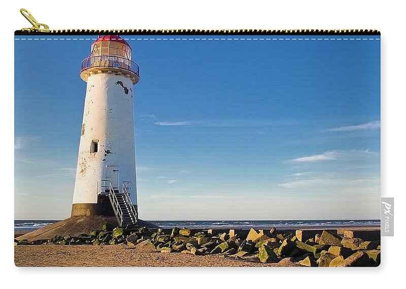 Tranquility Zip Pouch featuring the photograph Talacre Lighthouse, North Wales by Peter J Bailey