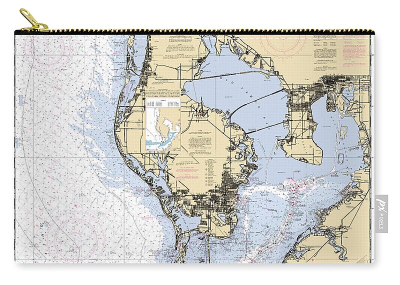 11412 Zip Pouch featuring the digital art Tampa Bay and St. Joseph Sound NOAA Chart 11412 by Nautical Chartworks