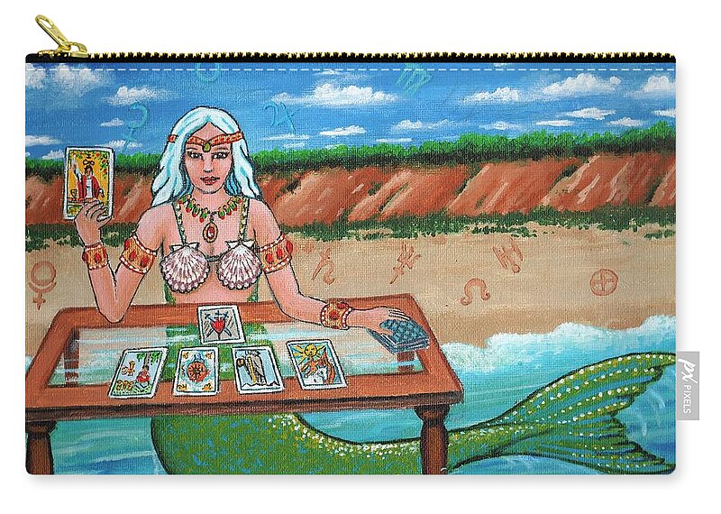 Mermaids Zip Pouch featuring the painting Tara Reads the Tarot on the Truro Beach. by James RODERICK