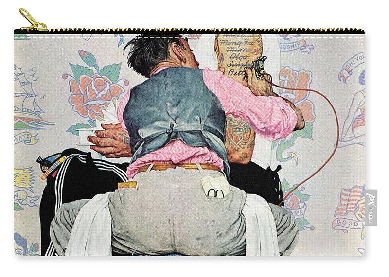 Arms Zip Pouch featuring the painting Tattoo Artist by Norman Rockwell