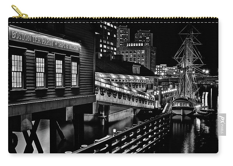 Boston Zip Pouch featuring the photograph Tea Party Museum Black and White 2019 by Frozen in Time Fine Art Photography