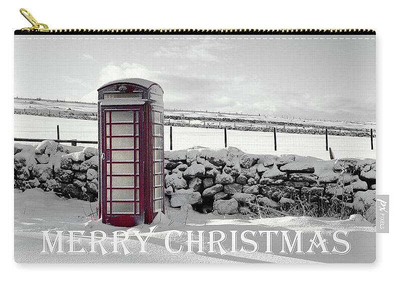 Telephone Box Zip Pouch featuring the photograph Telephone Box Snow - Merry Christmas ii by Helen Jackson