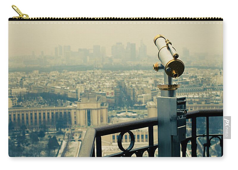 Tranquility Zip Pouch featuring the photograph Telescope Overlooking City Skyline by Cultura Exclusive/tim E White