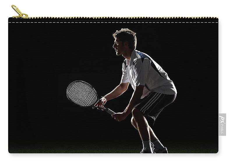 Tennis Zip Pouch featuring the photograph Tennis Player Waiting For A Serve by Lewis Mulatero