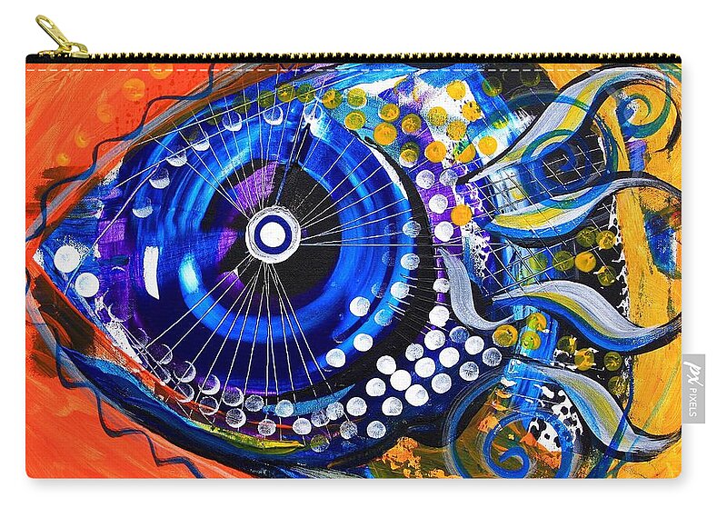 Fish Zip Pouch featuring the painting Tenured Acrimonious Fish by J Vincent Scarpace