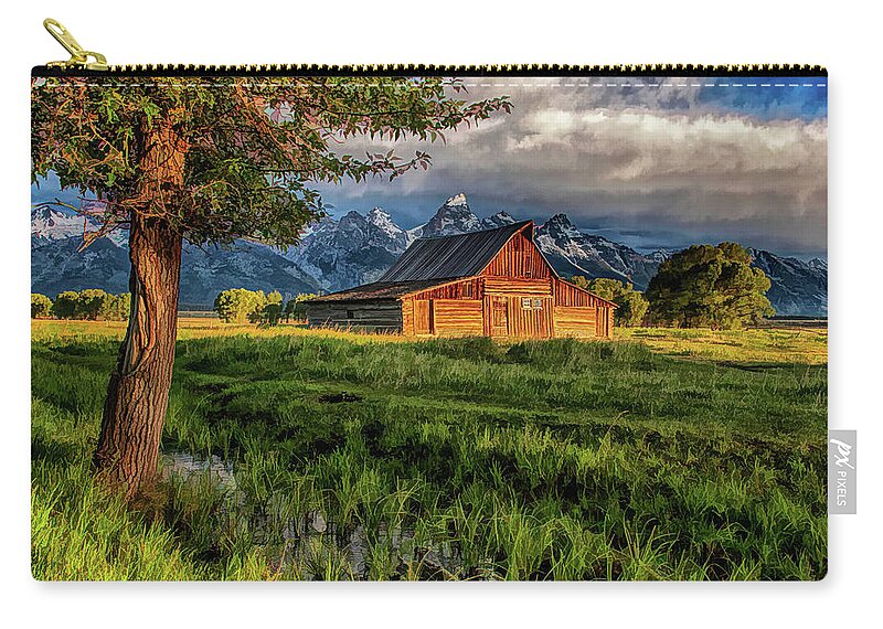 Moulton Barn Zip Pouch featuring the painting Grand Teton National Park Moulton Barn by Christopher Arndt