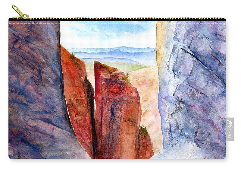Big Bend Zip Pouch featuring the painting Texas Big Bend Window Trail Pour Off by Carlin Blahnik CarlinArtWatercolor