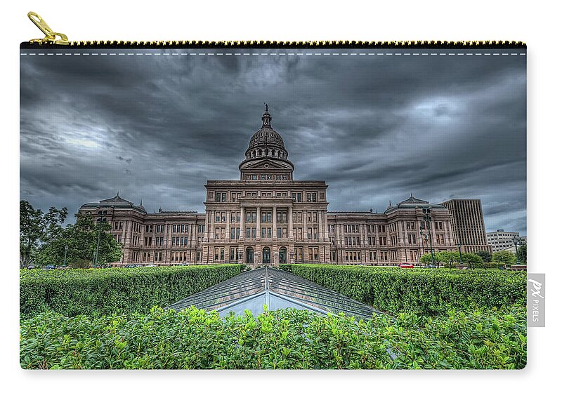 Outdoors Zip Pouch featuring the photograph Texas Capitol And Atrium Hedge by Evan Gearing Photography