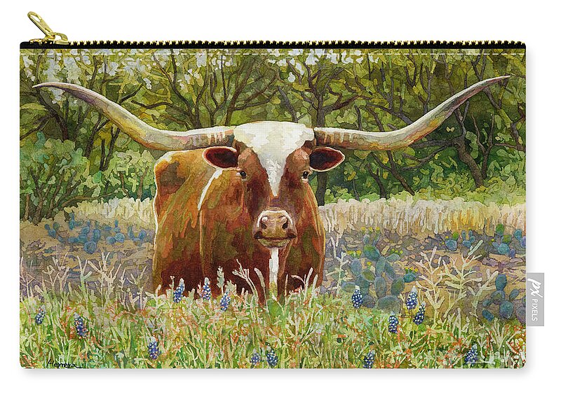 Longhorn Carry-all Pouch featuring the painting Texas Longhorn by Hailey E Herrera