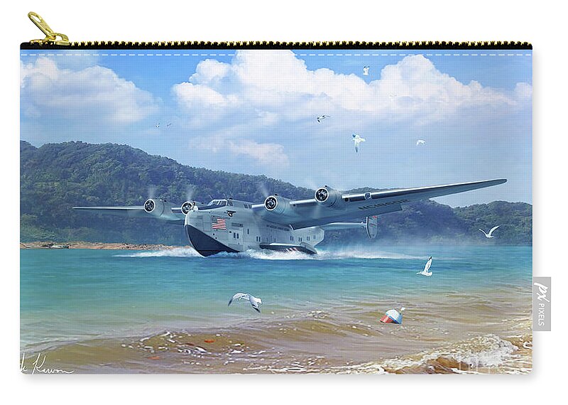 Pan Am Zip Pouch featuring the digital art The Airplane That Shrank The World by Mark Karvon