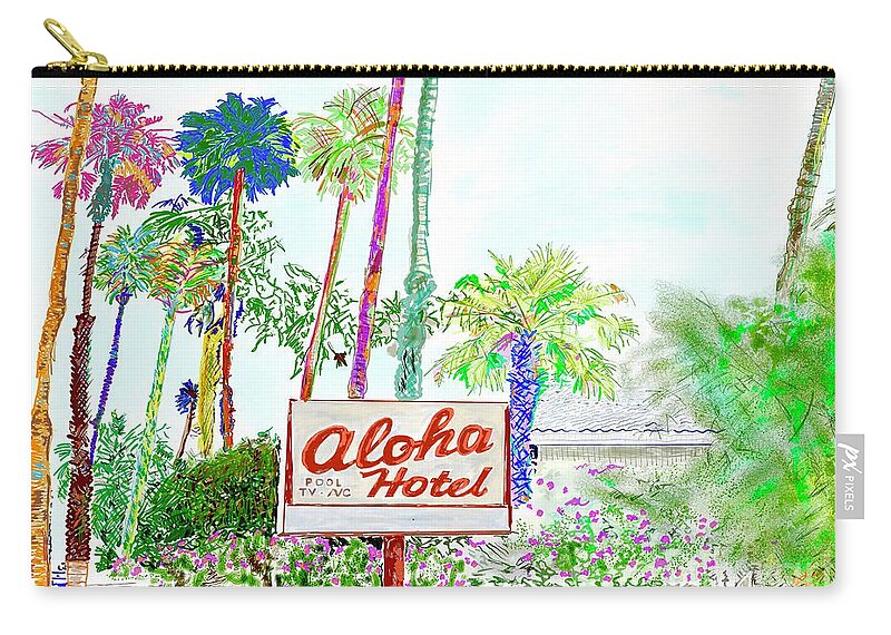Aloha Zip Pouch featuring the digital art The Aloha Place by Beth Saffer