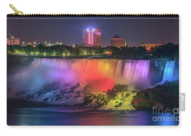 Majestic Zip Pouch featuring the photograph The American Falls at Niagara Falls at twilight. by Henk Meijer Photography