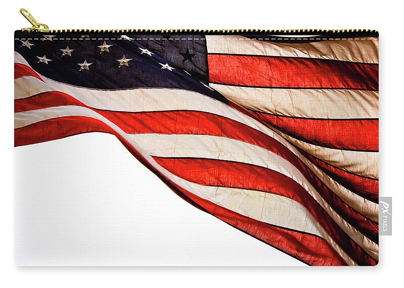 Wind Zip Pouch featuring the photograph The American Flag by Lisa Sullivan, Betty Photography