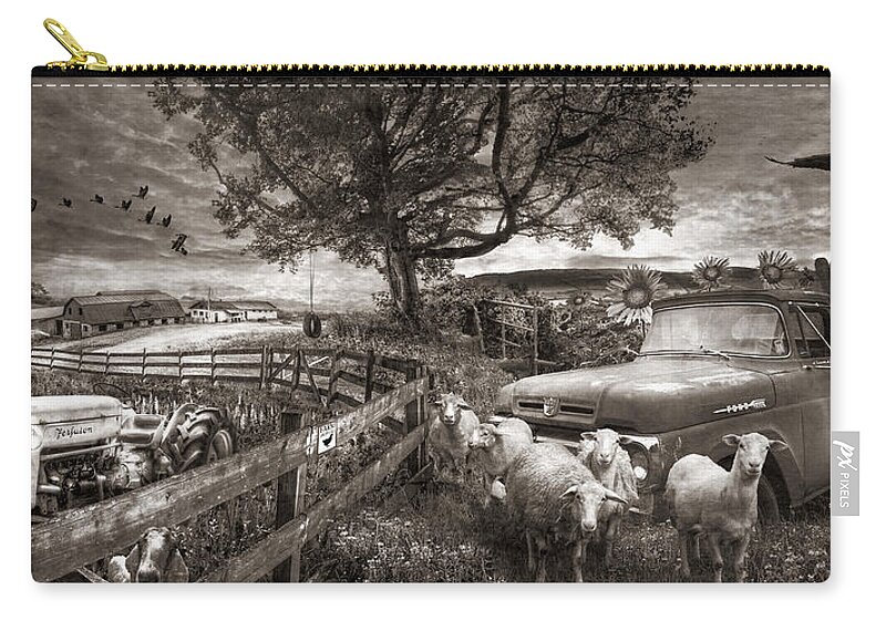 Barn Zip Pouch featuring the photograph The Appalachian Farm Life in Sepia Tones by Debra and Dave Vanderlaan