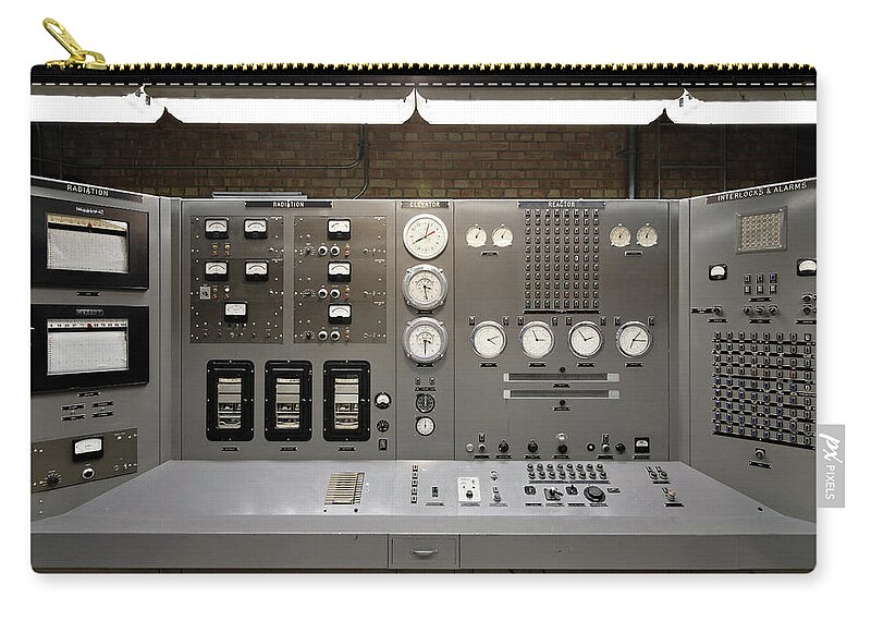 The Atomic Age Zip Pouch featuring the photograph The Atomic Age -- EBR-1 Nuclear Reactor Control Panel in Arco, Idaho by Darin Volpe
