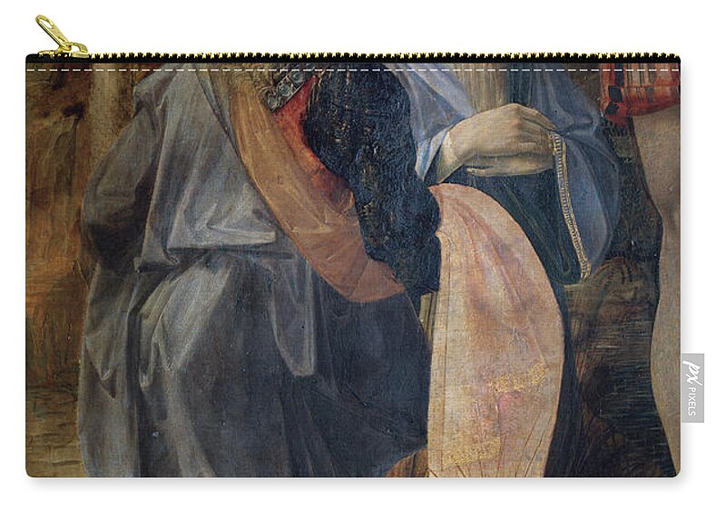 Da Vinci Zip Pouch featuring the painting The Baptism Of Christ, Detail by Andrea Del Verrocchio