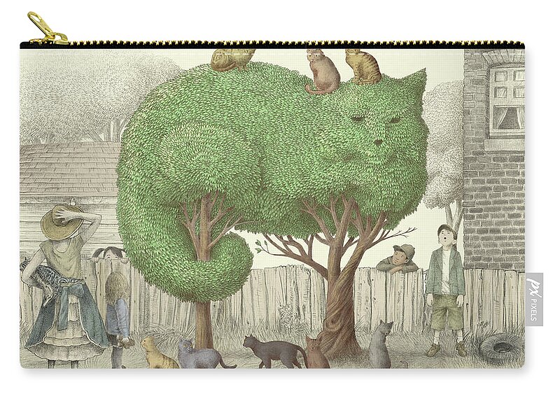 Cat Zip Pouch featuring the drawing The Cat Tree by Eric Fan