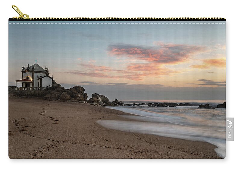 Seascape Carry-all Pouch featuring the photograph The Chapel of Senhor da Pedra, Porto Portugal by Michalakis Ppalis