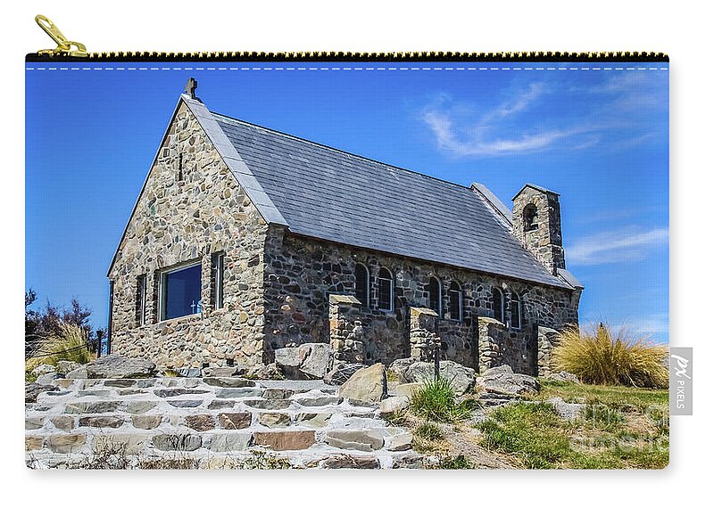 Church Zip Pouch featuring the photograph The Church of the Good Shepherd, New Zealand by Lyl Dil Creations